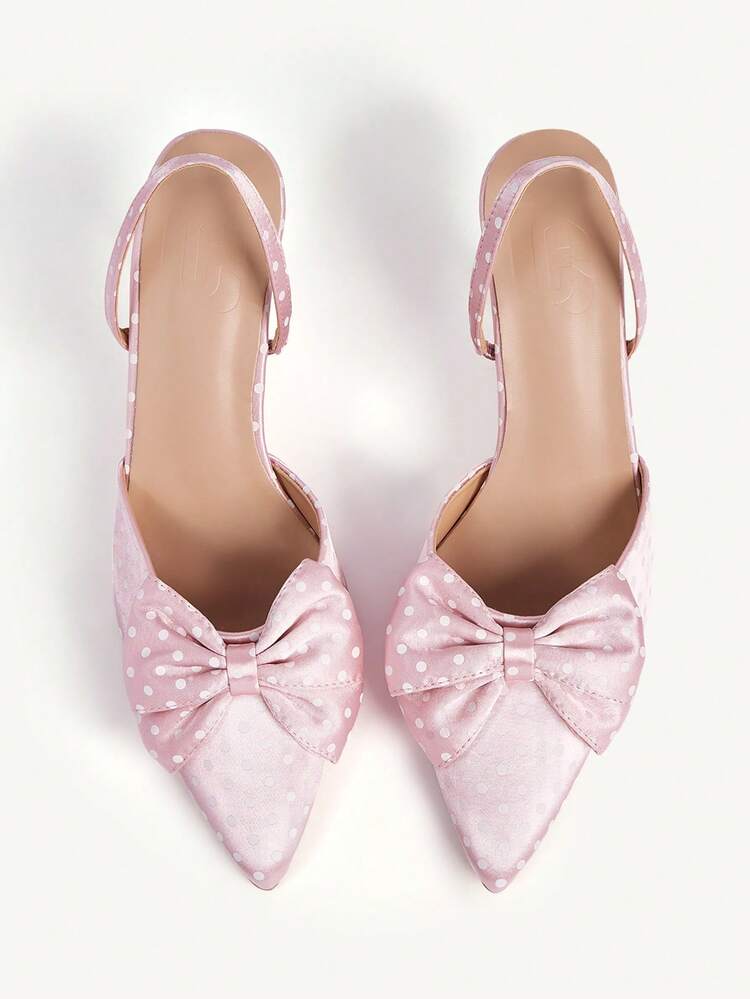 CUCCOO CHICEST Women Shoes Sweet Pink Polka Dot Bow High Heel Shoes Pointed Thin Heel High Heel Mullers Wedding Shoes Summer Shoes Bride Shoes