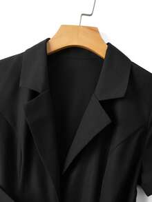 Franclia Đầm ngắn dự tiệc thời trang dành cho nữ, màu trơn, cổ ve lật, xoắn nhún. - màu đen - Xem 5