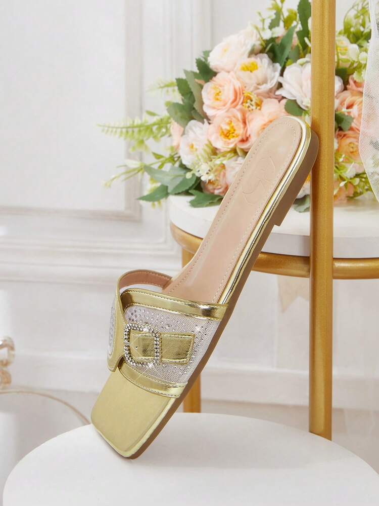 CUCCOO HITCHD Women's Silver Mesh Simple Flat Toe Elegant Casual Comfortable Slip-On Flats, Suitable For Workplace, Commute, Dates, Formal Events Wedding Shoes Summer Shoes Bride Shoes