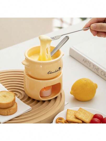 陶瓷巧克力融化套装，陶瓷迷你火锅套装（不含蜡烛）——迷你融化杯，可用于融化巧克力、奶酪酱和加热糖果——小巧精致的甜点派对套装，是约会之夜、婚礼、生日派对和情人节礼物的完美之选——易于清洁
