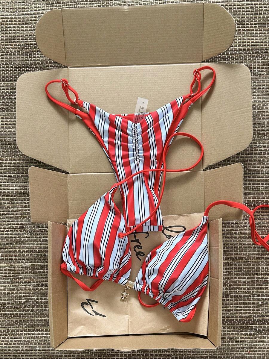 Swim Mod Women's Random Print Necklace Metal Jewelry Bikini Set, Spring/Summer - Multicolor - View 1