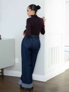 Melissa Matos 女士休闲新款时尚经典蓝色直筒牛仔裤，带口袋 - 寶藍色 - 查看 2