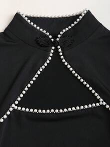 Sweetra New Chinese Style Mini Dress, Button Decor, Suitable For Parties, Birthday Celebrations - Black - View 4