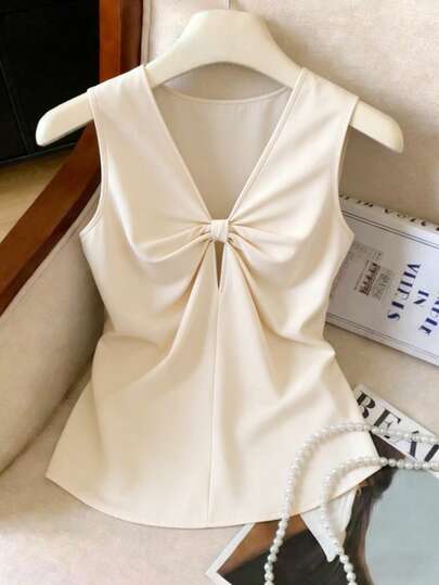 GlowEve Women's V-Neck Twist Sleeveless Elegant Blouse, Suitable For Commuting And Daily Wear, Spring/Summer
