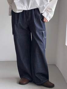 DAZY 男童弹力腰带休闲宽松工装牛仔裤，适合日常穿着 - 藍色 - 查看 7