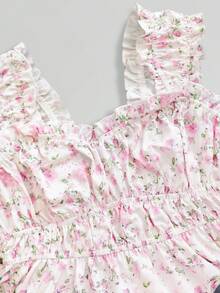 INAWLY Áo tank top không tay họa tiết hoa nhí ngọt ngào, phong cách thường ngày - Hồng - Xem 5