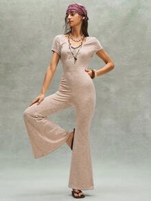 Bohemela 波西米亚风美式休闲星形水钻图案针织露背连体裤（女款） - 卡其色 - 查看 7