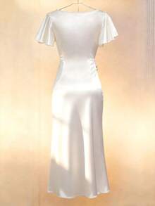 Franclia Elegant French Romantic Champagne Color Ruched Collar Pleated Waist Cap Sleeve Fishtail Hem New Dress For Women - White - View 2