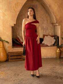 Andrea Bello 女士斜肩修身抹胸连衣裙 - 紅木色 - 查看 3