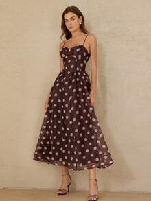 Aveloria Rosie Elegant French Retro Lady Luxury Organza Contrast Polka Dot Bustier Design Cinched Waist Flared Dress For Women - Multicolor - View 5