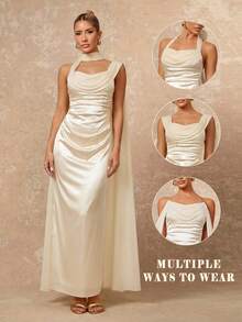 Lumalex Spring Summer Glossy Satin & Draped Mesh Splice Strapless Ruched Waist Mermaid Dress For Women Perfect For Summer  Spring-Break Trips  Cruises  Beach Weekends  Vacations  Parties  Date Nights  Weddings  Proms  Banquets  Birthdays  Carnivals  Festivals And Other Holiday Events. Neo-Girly Charm  Boho-Casual Flair  Quiet Luxury  Business Chic  And Relaxed Vacay A Richly Layered  Glitter-Accented Style For Luxury Proms  Receptions  Banquets  Weddings  Raves  Festivals  Holiday Gatherings  And Outdoor Evening Occasions-Ideal Whenever You Need A Sophisticated Yet Striking Party Look Ivory Dresses Wedding Dresses Ruched Dresses Bridesmaid Dresses Milkmaid Dresses - Light Yellow - View 3