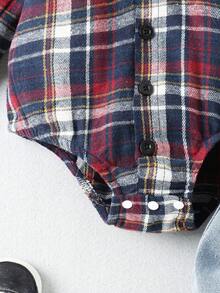 Souflis Souflis Bộ 2 món áo sơ mi kẻ caro và áo liền quần denim cho bé trai sơ sinh, thích hợp cho mùa hè, quần áo trẻ em trai, bộ đồ trẻ em trai, quần áo trẻ sơ sinh, quần áo trẻ em trai 1 tháng-2 tuổi, áo liền quần cho trẻ sơ sinh. - Nhiều màu - Xem 5