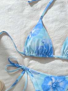 Swim Vcay Women's Sexy Random Print Halter Tie Bikini Set, Summer - Multicolor - View 4