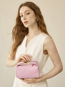 MOTF PREMIUM LADIES EXQUISITE WOVEN EMBOSSED MATERIAL HANDBAG WITH SMALL HARDWARE DECORATION DETAILS,NEW YEARS - Pink - View 6