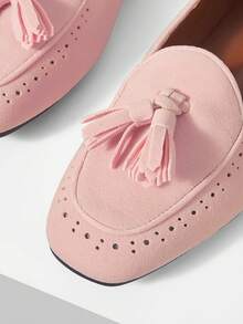 Mnmlis Giày bệt nữ kiểu dáng thường ngày, đa năng, tối giản, có tua rua trang trí, thích hợp cho dịp Giáng sinh. - Hồng - Xem 4