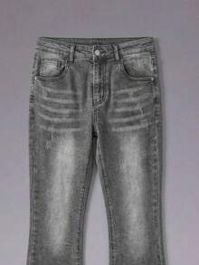 DSELFIQUE 时尚男士灰色拉链牛仔裤：现代休闲长款，搭配破洞踝部拉链，打造外出度假街头都市 emo 风格 - 灰色 - 查看 3