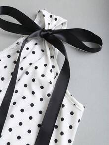 Sweetra 女士波点印花系带露肩设计时尚连衣裙 - 黑與白 - 查看 6