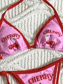 Swim Mod Conjunto de bikini sexy de mujer con estampado de posicionamiento y cuello halter, para verano - Multicolor - Ver 5