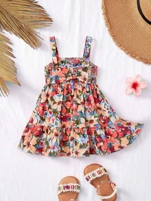 Travachic KIDS 女宝宝夏季可爱度假红色树叶印花吊带裙 - 彩色 - 查看 2