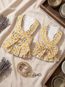 PETSIN 宠物胸背裙，猫咪牵引带，动物项圈套装，宠物用品绑带裙，狗狗散步公主裙，宠物胸背裙+绳子 - 彩色 - 查看 1