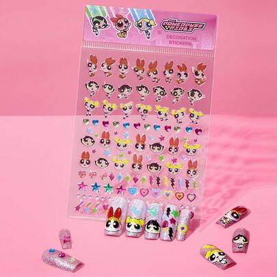 THE POWERPUFF GIRLS X SHEIN Miếng dán móng tay dập nổi dễ thương, chống thấm nước, tự dính, không cần nung, trang trí móng tay DIY, decal móng tay, dụng cụ làm móng, phụ kiện móng tay, đồ dùng làm móng, móng giả dán, trang trí móng tay trượt DIY tại salon, đồ dùng cần thiết cho thợ làm móng, móng giả dán, đầu móng, trang trí móng tay trượt
