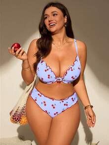 Swim Mod Bộ đồ bơi tankini có đệm mút, in họa tiết ngẫu nhiên, dành cho nữ cỡ lớn (2 món/bộ). - Màu tím hoa cà - Xem 3