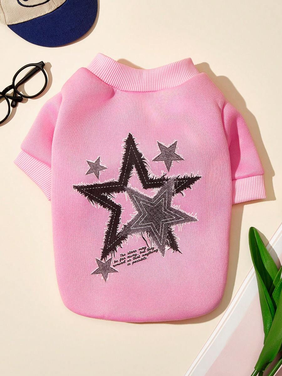 PETSIN 1 Piece Of Star Print Pet Pink Sports Style Thick Warm Spring And Autumn Pet Clothing - Pink - View 1
