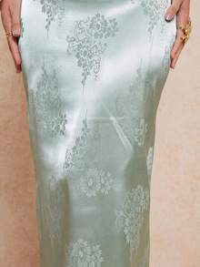 Lumalex Đầm ôm sát cơ thể bằng vải satin jacquard, kiểu dáng thắt eo, dây xoắn dành cho nữ. - Màu xanh Bạc hà - Xem 10
