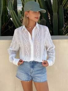 DAZY Elegant Vintage Style Solid Color Long Sleeve Blouse For Women, Spring & Summer - White - View 6