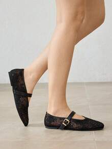 MOTF PREMIUM RHINESTONE DETAIL BALLET FLATS - Black mesh yarn - View 2