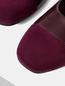 MOTF WOMEN CONTRAST PU LEATHER SQUARE TOE FLATS FOR CHRISTMAS SPRING SHOES - Burgundy - View 6