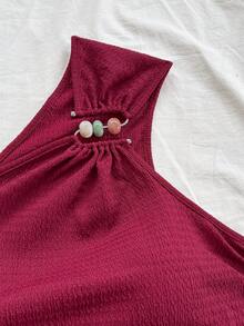 Soleia Plus Size Women Wine Red Beaded Accent Sleeveless Jumpsuit,Summer Outfits For Women,Spring Outfit,Beach Outfits For Women ,Graduation,Vacation Outfits Women. - Burgundy - View 4