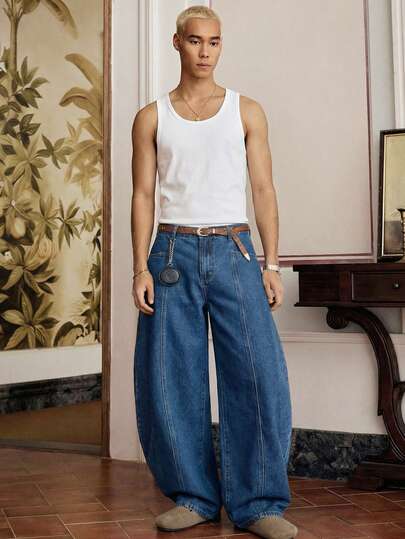 SWAVVY Men's Solid Color Loose Fit Casual Jeans With Pockets, Versatile And Fashionable