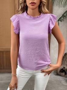 EMERY ROSE Frill Neck Ruffle Trim Blouse - Purple - View 5