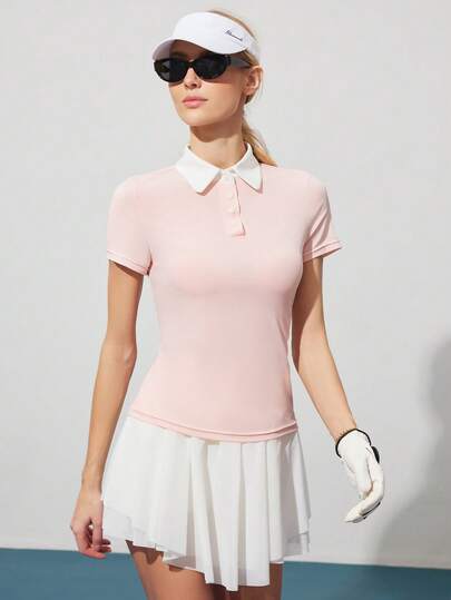 CourtClass 女士撞色 Polo 领短袖高尔夫球衫