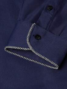 Manfinity Bizformal 男士翻领单排扣休闲百搭通勤长袖衬衫 - 藍色 - 查看 4