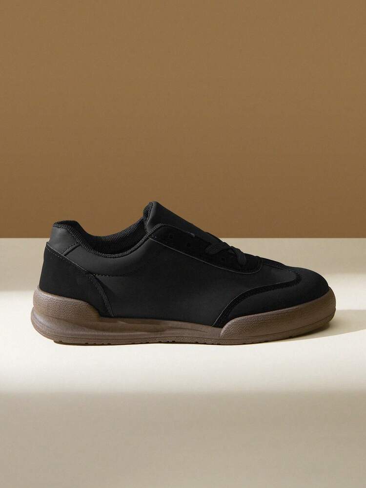 CUCCOO EASI Women Shoes Lace-Up Splicing Round Toe Flat Bottom Casual Sneakers Comfortable Casual PU Leather Black Casual Sneakers Daily Outdoor Casual Sports