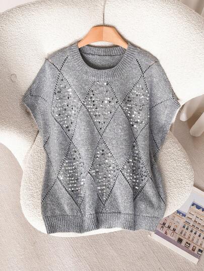 CosyJoli Áo len chui đầu thường ngày đính sequin dành cho nữ cỡ lớn.