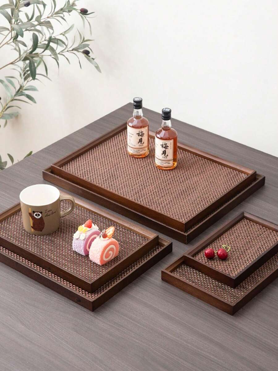 Bộ khay và tấm lót bằng gỗ, khay trà, khay phục vụ, bộ khay cao cấp màu nâu. - Màu Tím - Xem 1