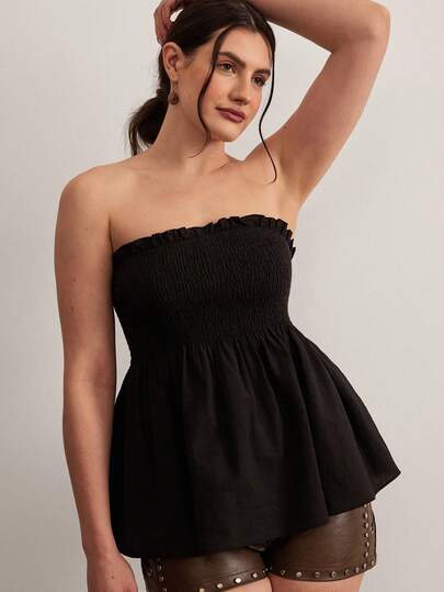 Freevana Plus Size Solid Color Wrapped Bust Summer Boho Tube Top