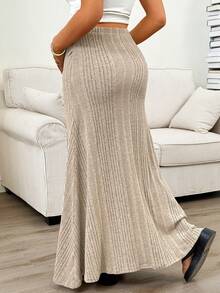 SHEIN Maternity Casual/Office Solid Color Mermaid Skirt - Khaki - View 2
