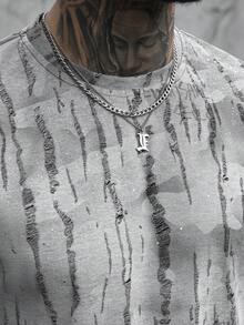 SLATEMANN 男士休闲做旧圆领短袖T恤 - 灰色 - 查看 6