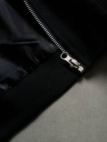 SLATEMANN Mature, Casual, Letter Print, Contrast Trim Design Jacket And Coat - Black - View 5