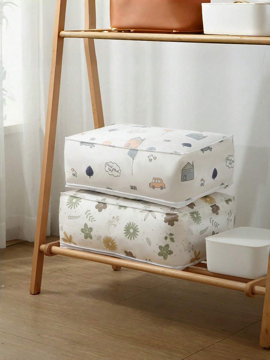 Large Printed Storage Bags For Clothes, Blankets, Shoes Waterproof, Moisture-Proof Organizer For Jeans,Dresses, Pants, Seasonal Decor Home, Bedroom, Travel Storage Solutions Foldable, Durable - Warm flower - View 1