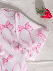 SHEIN Bộ đồ mặc nhà 2 món cho bé gái: áo khoác cardigan cổ bẻ và quần short đan họa tiết nơ. - Nhiều màu - Xem 7