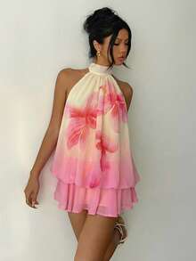 Aloruh 女士雪纺优雅奶油黄露背系带迷你连衣裙，女士约会连衣裙，女士夜间外出连衣裙，女士夏季连衣裙，女士蜜月旅行装，女士婚礼宾客连衣裙，海岛度假装，女士婚礼宾客连衣裙，女士太阳裙，女士优雅派对连衣裙，女士生日连衣裙 - 彩色 - 查看 7