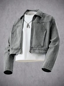 Manfinity Denimwave Men's Denim Short Jacket, Long Sleeve Cropped Men Jacket - Grey - View 1