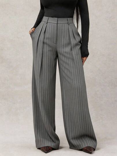 Radiana 女士春夏优雅条纹印花简约时尚阔腿裤，适合都市、通勤、商务、复古、怀旧等场合