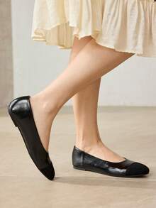 MOTF MUJERES BAILARINAS DE CUERO PU CUADRADAS DE CONTRASTE PARA NAVIDAD - Negro - Ver 7