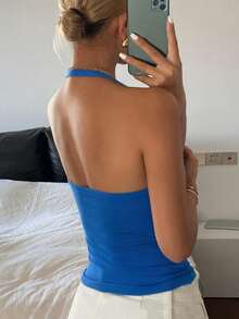 DAZY Women's Tight V-Neck Spaghetti Strap Camisole - Blue - View 4